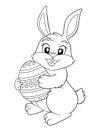 Easter Bunny holding Easter egg. Black and white vector illustration for coloring book Royalty Free Stock Photo